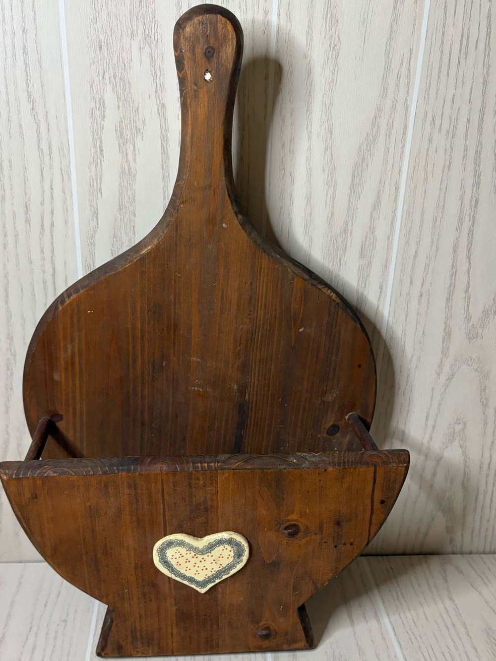 Vintage Handmade paper plate holder • wooden wall hanger for paper plates • farm